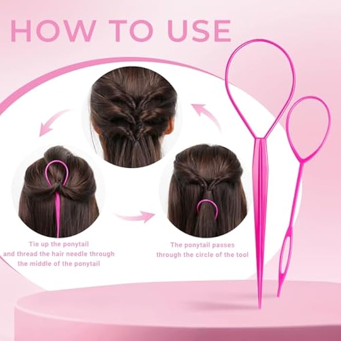 Wosyoodo Topsy Tail Hair Tool, Pink Hair Loop Pull Through Tool, French Braid Loop Tool with Rat Tail Comb, Hair Braiding Tool for Making Women and Girls Hair Style - Image 5